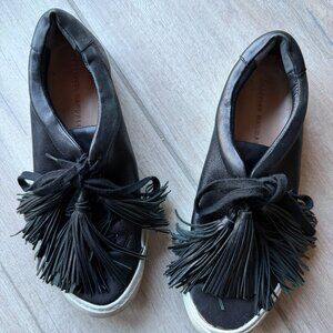 Loeffler Randall Lace Up Tassel Low Top Sneakers Black Leather - Size 8